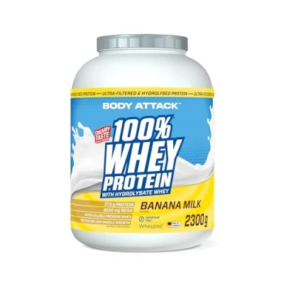 Abbildung von Body Attack 100% Whey Protein Banana Milk, 2,3 kg Made in Germany Extra cremiges Eiweißpulver mit Hydrolysat &amp; BCAA&#039;s, unterstützt Muskelaufbau und Diäten Für Sportler Athleten