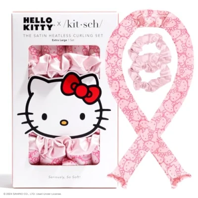 Abbildung von Hello Kitty x Kitsch Jumbo Lockenset für die Nacht, hitzefreier Lockenwickler, Lockenstab weiche Locken ohne Hitze, Rosa, Gesichter