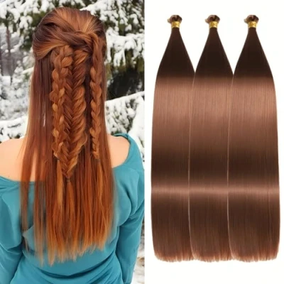 Abbildung von Locescsoc 24 Inch Straight Hair Extensions 150g 3 Packs Bone Braiding Hair, Brown Ariel Ponytail Bundles, Ombre Soft Synthetic Crochet Box Braids for Women (30#)