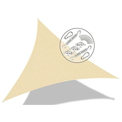 Abbildung von VOUNOT® Sonnensegel Dreieckig mit Befestigung Set, Sonnenschutz Atmungsaktiv und UV Schutz, für Balkon Garten Terrasse, 3x3x3m, Elfenbein