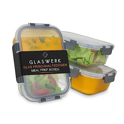 Abbildung von Klarstein Frischhaltedose Glaswerk Jardine Frischhaltedosen 3er Set 2 Kammern, Glas,Kunststoff