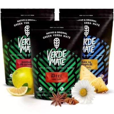 Abbildung von Kräuter Früchte Yerba Mate Set mit Kräutern und Früchten Verde Green Mas IQ Tropical, Deer, Pomelo Brasilianische grün Tee 3x500g