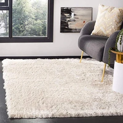 Abbildung von SAFAVIEH Zottelig Teppich für Wohnzimmer, Esszimmer, Schlafzimmer Paris Shag Collection, Hoher Flor, Elfenbein, 61 X 91 cm
