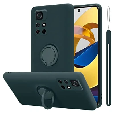 Abbildung von Cadorabo Hülle kompatibel mit Xiaomi Poco M4 PRO 5G Schutzhülle TPU Silikon Case Liquid Design Ring Slim Kratzfest Liquidsilikon Microfaser für in Grün
