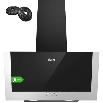 Abbildung von CIARRA CBCB6736C A++ Dunstabzugshaube 60 cm Umluft Kopffreie Schräghaube 350 m3/h 3 Stufen Dunstabzug CBCF002X2 Kohlefilter LED Beleuchtung Abluft Abzugshaube Schwarz