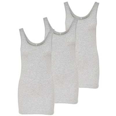 Abbildung von ONLY 3er Pack Damen Basic Tops Tank Top Grau lang 15201465 (M, (Light Grey Melange))