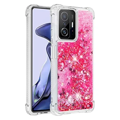 Abbildung von KBIKO zxl Kompatibel mit Xiaomi Mi 11T Glitzer Flüssig Hülle, Handyhüllen Flüssigkeit Wasserfall Farbverlauf Sternen Transparent Silikon Bumper Schutzhülle für Pro.Pink YBL