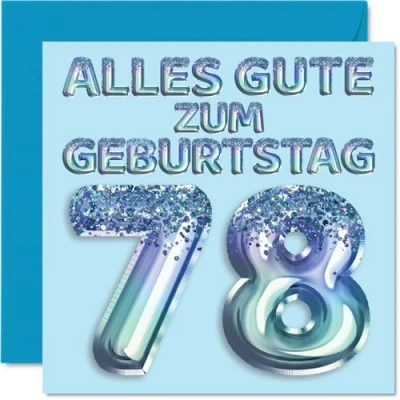 Abbildung von Stuff4 78. Geburtstagskarte für Männer Blau Glitzerballons Alles Gute zum Geburtstagskarten 78 Jährige Mann Papa Opa, 145mm Achtundsiebzig Achtundsiebzigster Geburtstag Grußkarten
