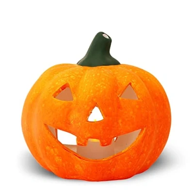 Abbildung von matches21 HOME &amp; HOBBY Dekofigur Kürbis Laterne als LED Halloween Deko Windlicht in 13x14 cm, Gruseliger Jack O Lantern innen außen Herbst