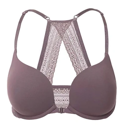 Abbildung von DOBREVA Damen Vorderverschluss Push Up BH mit Bügel Soft T Shirt Tiefen Ausschnitt BHS Neckholder Gepolsterter Kakao erröten 80E
