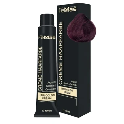 Abbildung von FemMas Haarfarbe Hellbraun Rot Violett 5.62 I Professionelle Creme mit Arganöl, Keratin &amp; Ceramiden Als dauerhafte Haarfärbung oder Tönung für strahlende, haltbare Farbergebnisse 100 ml