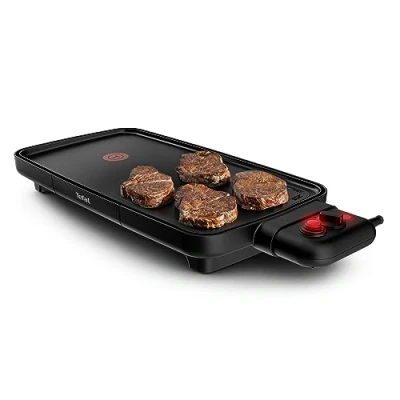 Abbildung von Tefal CB6428 Plancha Booster Tischgrill, 2200 W, extra große Grillfläche, Boost Zone, 6 Temperaturstufen, durchgängige Grillplatten, inklusive Fettablaufrinne, Thermo Spot, Schwarz
