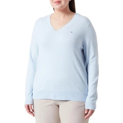 Abbildung von Tommy Hilfiger Damen Pullover V Ausschnitt, Blau (Breezy Blue), 46