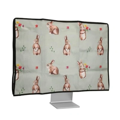 Abbildung von kwmobile Leinen Hülle kompatibel mit 20 22&quot; Monitor Schutzhülle Staubschutz Abdeckhaube für PC Bildschirm Computer Screen Cover Staubhaube Haube Hasen und Blumen