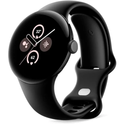Abbildung von Google Pixel Watch 2 mit Fitbit Herzfrequenzüberwachung, Stressmanagement und Sicherheit, Android Smartwatch, Aluminiumgehäuse in Mattschwarz, Obsidian, WLAN