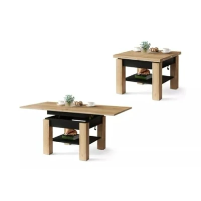 Abbildung von All4All Multifunktionaler Couchtisch Claris Wohnzimmertisch Kaffeetisch kompakte Größe 130x75 cm Höhenverstellbar platzsparend Gold Craft Eiche + SCHWARZ 05