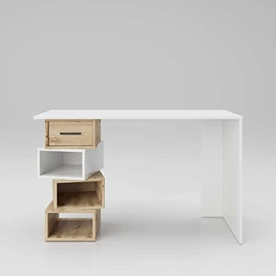 Abbildung von Phoenix Group Monza Schreibtisch, Holzwerkstoff, Weiss/Artisan Eiche, 3 Fächer