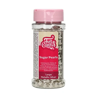 Abbildung von FunCakes Zuckerperlen Groß Metallic Silber: Kuchenstreusel, guter Geschmack, perfekt zum Dekorieren von Kuchen, essbare Zuckerperlen. 80 g.