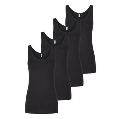 Abbildung von ONLY Tank Top Damen Baumwolle Stretch Slim Fit Onllive LUV 4er Pack Set Basic Shirt Rundhals Trägershirt Ärmellos Oberteile Einfarbig, Größe:M, Farbe:Pack 1