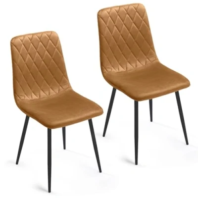 Abbildung von Esszimmerstühle 2er Set Ockergelb Samt Metallbein Wohnzimmersessel Sessel Stuhl Edelstahl Küchenstuhl Schwarze Metallbeine Polyester