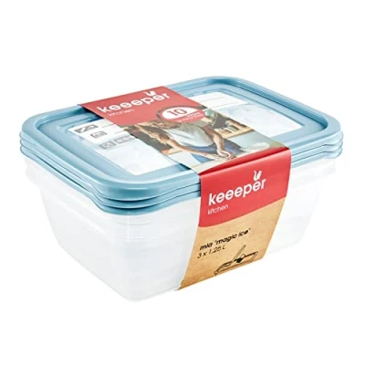 Abbildung von keeeper Tiefkühldosenset 3 teilig, Wiederbeschreibbarer Deckel, x 1,25 l, 20,5 15,5 6,5 cm, Mia Magic Ice, Nordic Blue