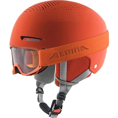 Abbildung von ALPINA ZUPO Set (+PINEY) Hochwertiges, Sicheres &amp; Robustes aus Skibrille Skihelm Für Kinder, pumpkin orange matt, 51 55 cm