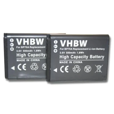 Abbildung von vhbw 2X Akku kompatibel mit Samsung DV180F, ES70, ES65, ES91, ES90, ES80, ES78, ES75, ES74, ES73, ES71 Kamera (500 mAh, 3,6 V, Li Ion)
