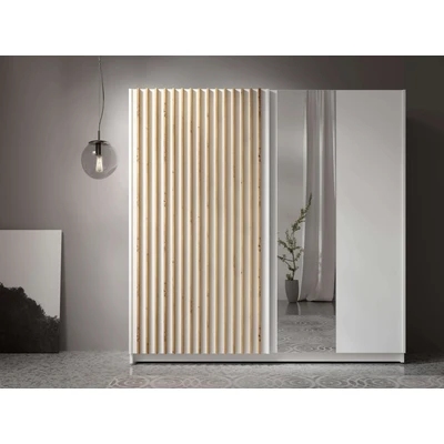 Abbildung von INOSIGN Kleiderschrank Camden mit Spiegel, 4 Einlegeböden und Kleiderstange Garderobe 2 Schwebetüren Lamellen, BxHxT 150,5x198,5x61,6 cm