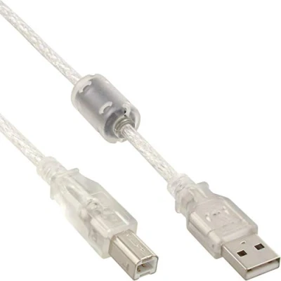 Abbildung von InLine® USB 2.0 Kabel, A an B, transparent, mit Ferritkern, 7m