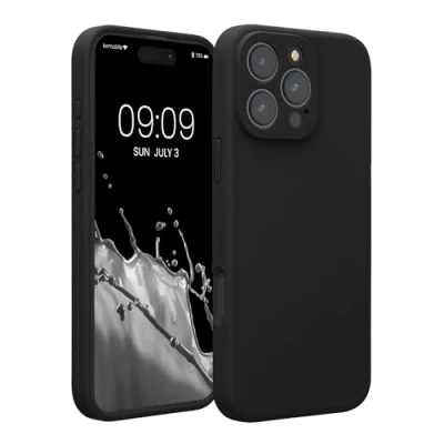 Abbildung von kwmobile Handyhülle kompatibel mit Apple iPhone 16 Pro Max Hülle gummierte Handy Case aus Silikon in Schwarz