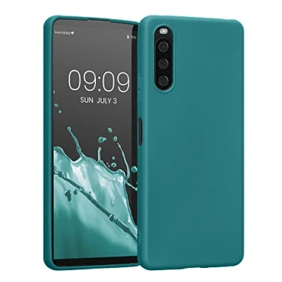 Abbildung von kwmobile Hülle kompatibel mit Sony Xperia 10 IV weiches TPU Silikon Case Cover geeignet für kabelloses Laden Petrol matt
