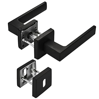 Abbildung von SO TECH® Drückergarnitur Türdrücker CUBE schwarz 120 x 22 mm Vierkant 8 mm, Buntbart Türgarnitur für Zimmertür Rosettengarnitur