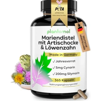 Abbildung von JAHRESVORRAT: 365 Mariendistel Artischocke Löwenzahn Kapseln 1 Kapsel/Tag Extrakt mit Silymarin, Artischocken &amp;