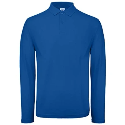 Abbildung von B&amp;C Collection Männer Langarm Polo Shirt Lässige Kragen Baumwoll T Königsblau (XL)