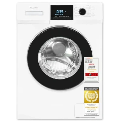 Abbildung von Exquisit Waschmaschine 9kg, Energieeffizienzklasse A, max. 1400 U/Min, Aquastop, Kurzprogramm, Startzeitvorwahl (3 24 Std.), Höhenverstellbare Füße, 16 Waschprogramme, WA59214 340A weiss