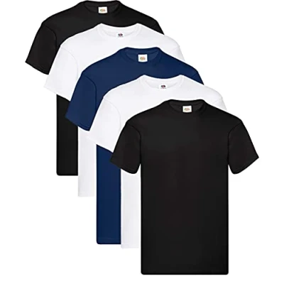 Abbildung von Fruit of the Loom Herren T Shirt Original M L XL XXL 3XL 4XL 5XL auch Farbsets, 2Weiss 2Schwarz 1Navy, (5er Pack) + 1HL Kauf Notizblock