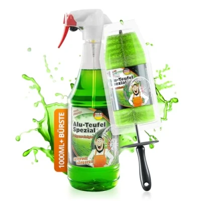 Abbildung von TUGA Alu Teufel Spezial 1 x 1000 ml Felgenreiniger Aktiv Gel grün für glänzende Alufelgen dank säurefreier Schmutzentfernung und original Felgenbürste Made in Germany