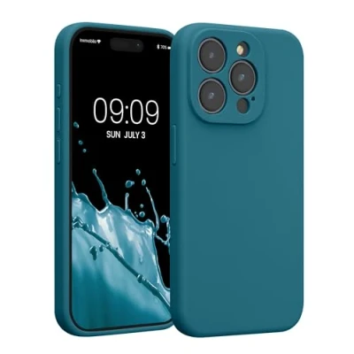Abbildung von kwmobile Handyhülle kompatibel mit Apple iPhone 15 Pro Hülle gummierte Handy Case aus Silikon in Petrol matt