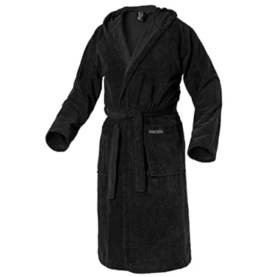 Abbildung von Mount Swiss Unisex AARAU Bademantel mit Kapuze I Herren Damen aus Flauschiger Baumwolle Farbe: schwarz, Grösse: XXXL