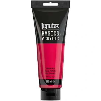 Abbildung von Liquitex 88700236 Basics Acrylfarbe, monopigmentierte Künstlerpigmente, lichtecht, mittlere Viskosität, Archivqualität, seidenglänzender Finish, 250ml Tube Primärrot