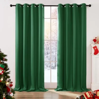 Abbildung von Deconovo Vorhang Verdunkelungsgardine mit Ösen Gardinen Wohnzimmer Blickdicht Dicke Thermogardine Kälteschutz Warm Hitzeschutz, 280x140 cm(HöhexBreite), Waldgrün, 2er Set