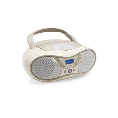 Abbildung von MOOOV Soft Grey, tragbarer CD Player, Wiedergabe von R/CD RW/CD MP3, UKW Radio, USB Port, Stereoklang 6 W, ergonomischer Griff, Netzbetrieb oder Batterien 477403