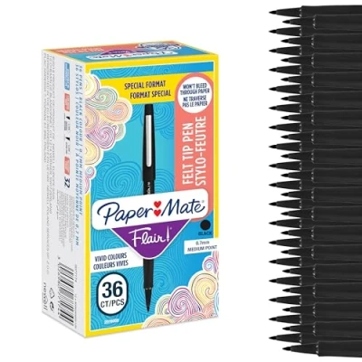 Abbildung von Paper Mate Flair Filzstifte mittlere Spitze (0,7 mm) Schwarz 36 Stück