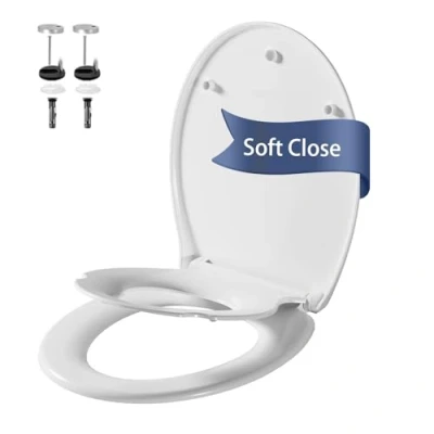 Abbildung von Toilettendeckel mit Kindersitz Oval Weiß, WC Sitz Absenkautomatik, Klodeckel Kindereinsatz integriert, Quick Release zur einfachen Reinigung, einfache Montage, Belastbarkeit von 150kg