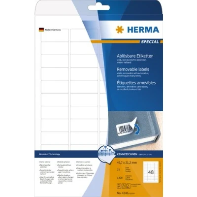 Abbildung von HERMA Etiketten 4346 weiß 45,7 x 21,2 mm 1.200 Stück