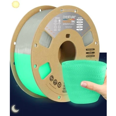 Abbildung von OVERTURE TPU Filament 1.75 mm, Hohe Geschwindigkeit 3D Drucker Filament, 95A 1kg Spule (2.2 lbs) Super Speedy für High Speed (Leuchtgrün)