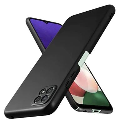 Abbildung von Cadorabo Hülle kompatibel mit Samsung Galaxy A22 5G Schutzhülle TPU Silikon Case Metallic Design Anti Rutsch Slim Kratzfest Stabiles Hardcase Rundumschutz für in Schwarz