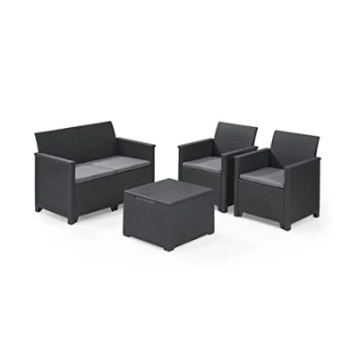Abbildung von Koll Living Lounge Sets Verschiedene Ausführungen hochwertige Sitzgruppe für den Garten höchster Sitzkomfort durch ergonomische Rückenlehnen (2er Sofa, 2X Sessel &amp; Tisch)