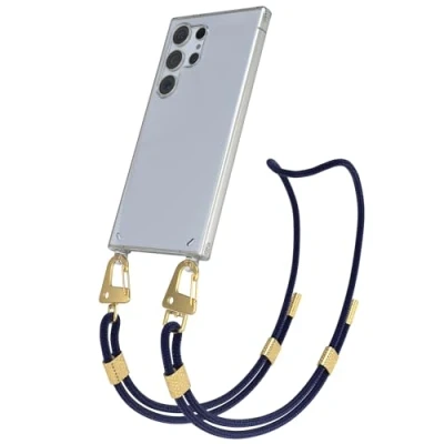 Abbildung von EAZY CASE Handykette mit Karabiner kompatibel Samsung Galaxy S24 Ultra Hülle Silikon transparente Handyhülle für Kette zum Umhängen Schutzhülle in Nacht Blau Clips Gold