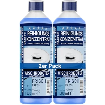 Abbildung von 2x 1000ml Wischroboter Reinigungsmittel Konzentrat extra frischer Duft streifenfrei &amp; schaumarm + Dosierbecher Bodenreiniger u.v.m.
